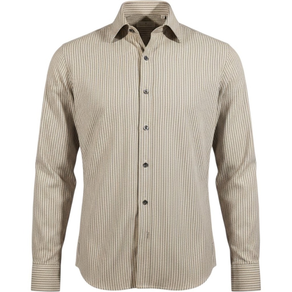 Ermenegildo Zegna Shirt Mens 17.5 44 Beige‎ Blue Striped Made in Italy Dress